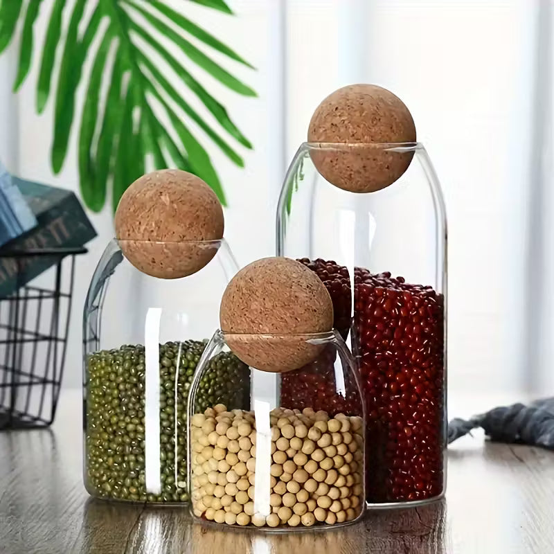 3-Pack Borosilicate Glass Storage Jars with Wooden Lids