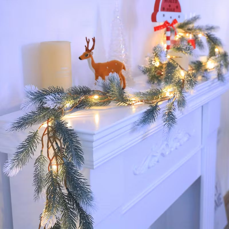 Artificial Snowy Pine Garland with LED Lights