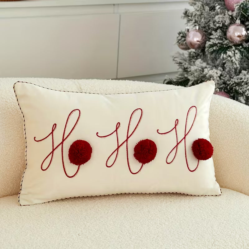 Embroidered Christmas Cushion Cover with Red Ball Accent