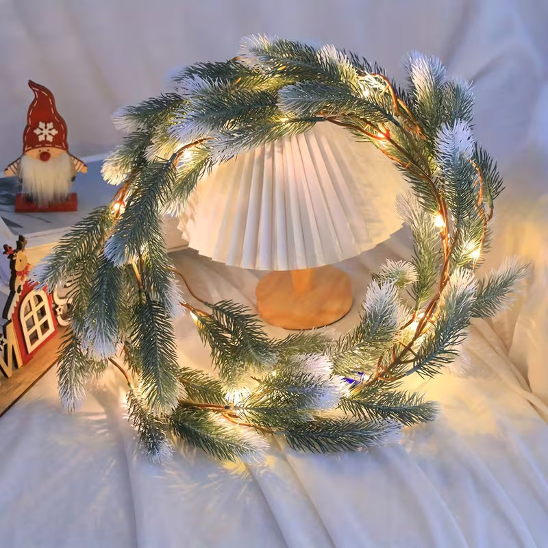 Artificial Snowy Pine Garland with LED Lights
