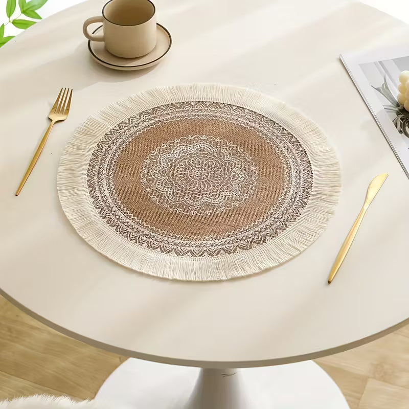 2pcs Round Woven Fringe Placemats