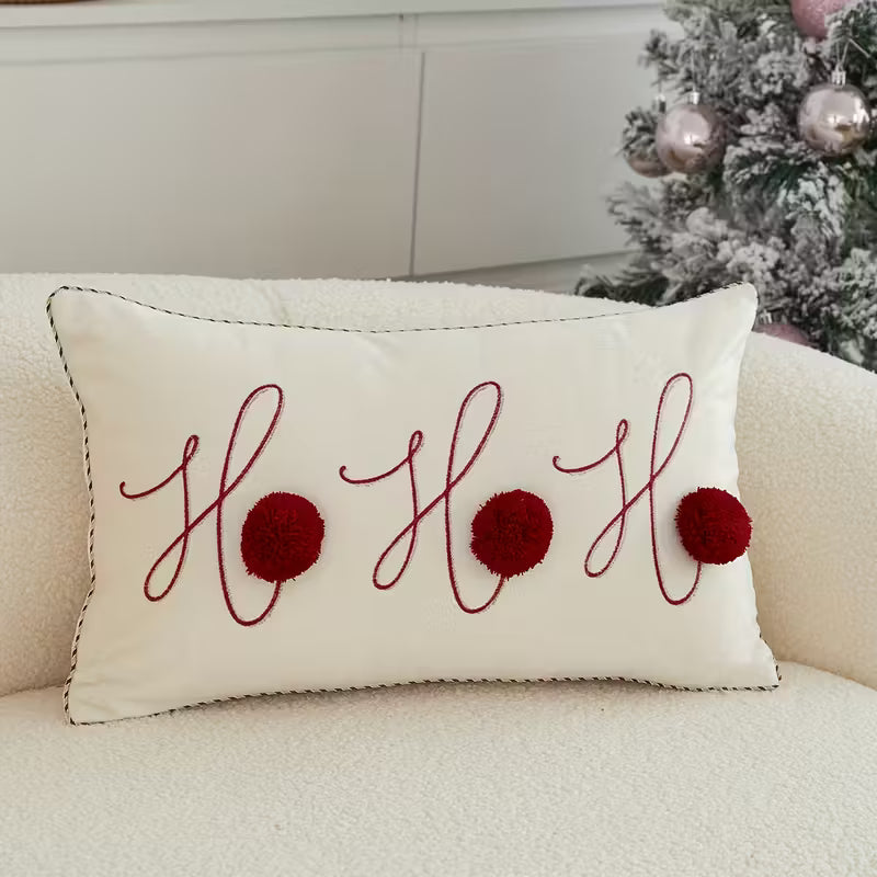 Embroidered Christmas Cushion Cover with Red Ball Accent