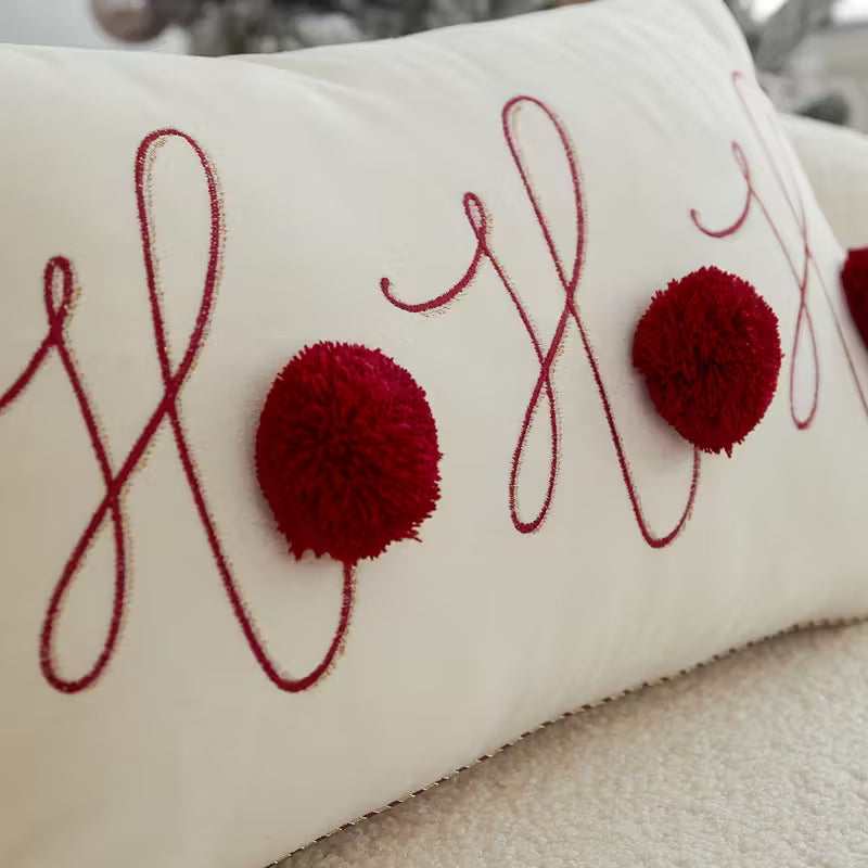 Embroidered Christmas Cushion Cover with Red Ball Accent