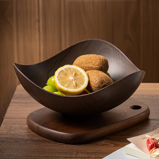 Large Wood-Grain Plastic Serving Bowl