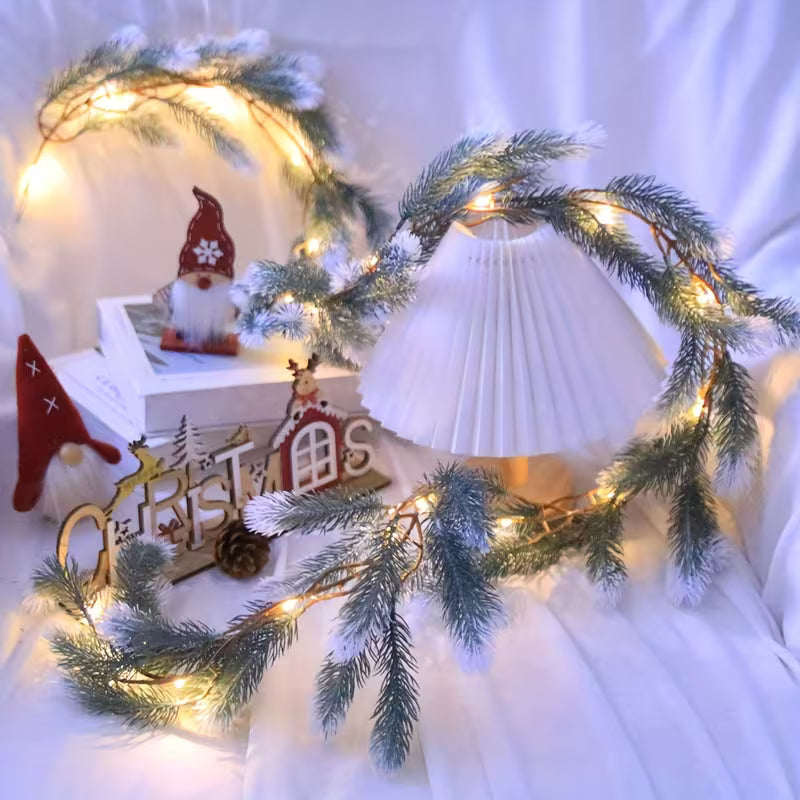 Artificial Snowy Pine Garland with LED Lights