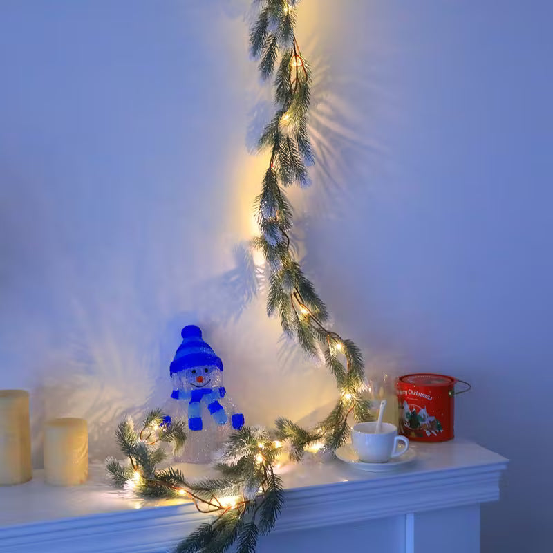 Artificial Snowy Pine Garland with LED Lights