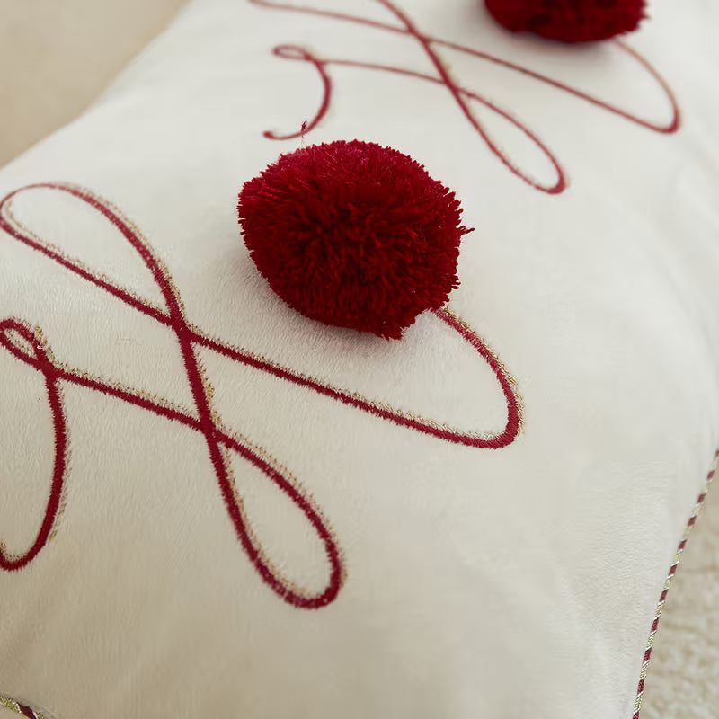 Embroidered Christmas Cushion Cover with Red Ball Accent