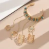 Bracelet de Doigt Bohème Doré – Pompon Turquoise – Image 4